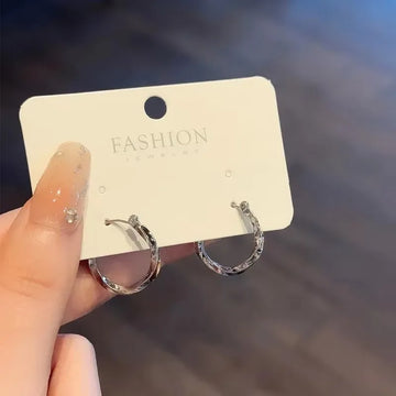 DAIIIBABYYY  -  Silver Color Twine Metal Round Hoop Earrings for Women Hiphop Creative Geometry Simple Jewelry Accessory Gift
